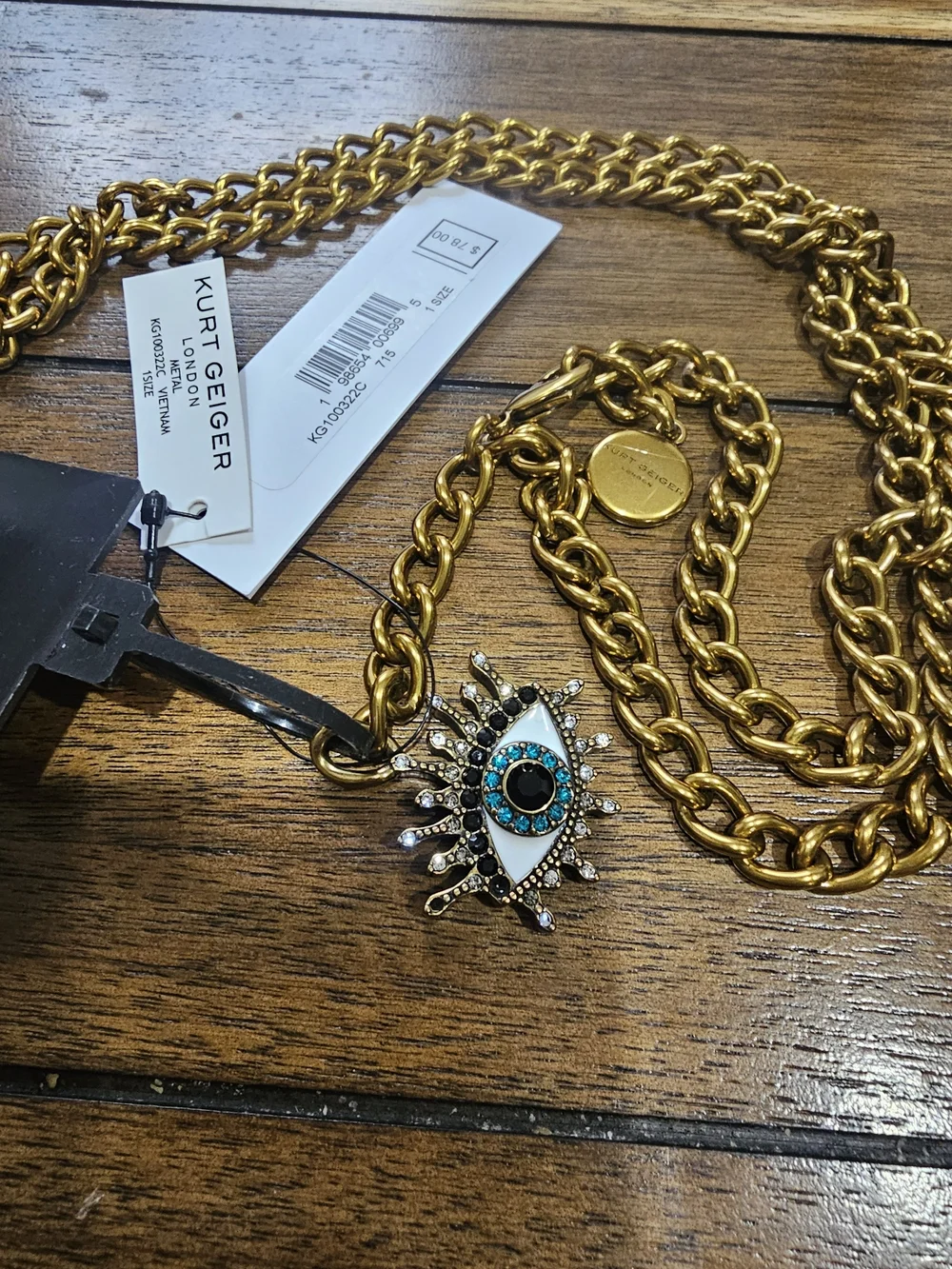 Kurt Geiger Gold-Tone Chain/Belt with Turquoise & Black Eye Pendant
